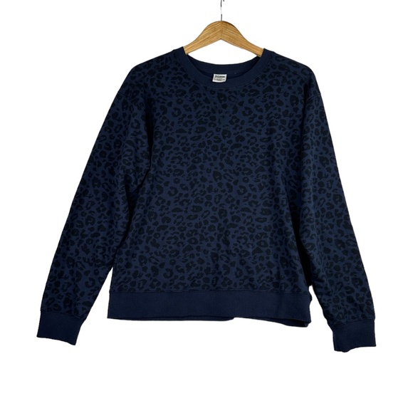 PINK Victorias Secret Navy Cheetah Leopard Pullover Sweatshirt Longsleeve Medium - Picture 1 of 3